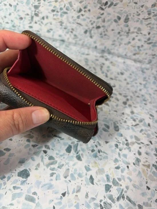 Coach Medium Corner Zip Wallet Signature Canvas Brown Black Red F54023 - Picture 7 of 7